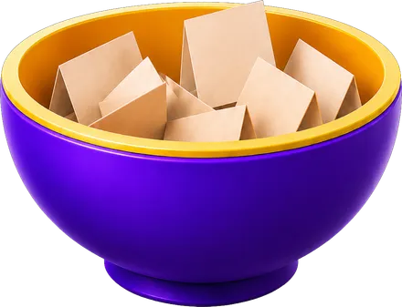 Paarse bowl vol opgevouwen briefjes