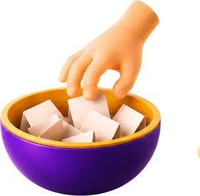 Hand die een briefje uit de bowl pakt