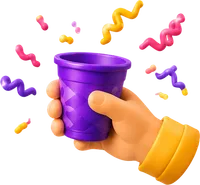 Hand met een feestbeker en confetti