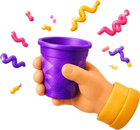 Hand met een feestbeker en confetti