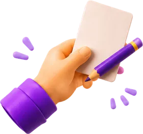 Hand die met een potlood een kaartje schrijft